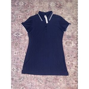 Victoria's Secret PINK Navy Blue Polo Dress White Trim Mini Piqué Knit XL NWT